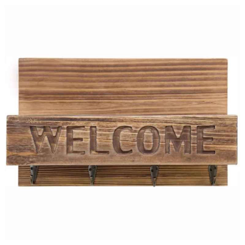 Wooden Keychain Storage Holder Wall Decoration Letter Storage Rack Key Hanger Wall-Mounted Coat Hooks Home Decoration Shelves