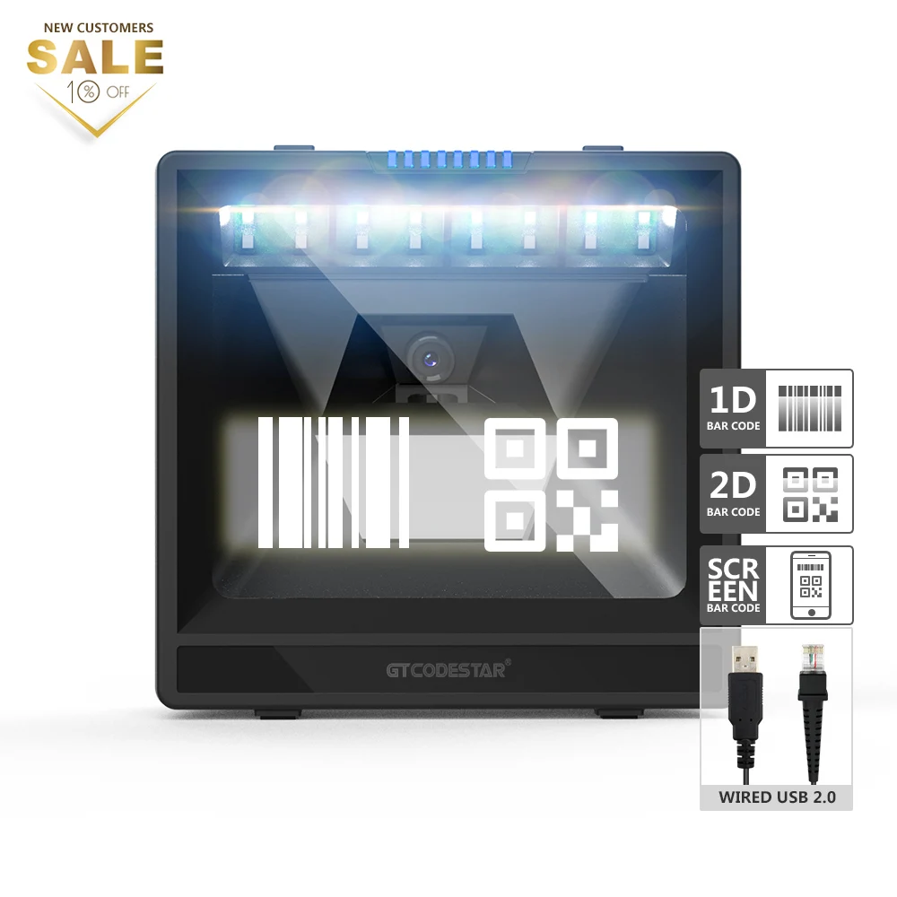 RTS Sales Promotion Wireless 1D/2D Desktop Handsfree Omnidirectional Barcode Scanner