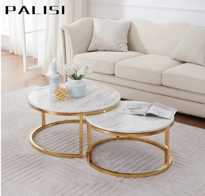Modern Living Room Furniture Luxury Designer Center Table Set Gold Frame Marble Top Coffee Table