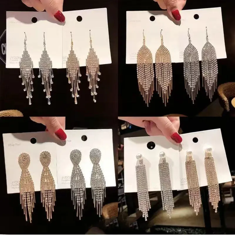 Fashion Earrings 2022 Tassels Multi Design Rhinestone Clip On Tassel Diamond Earrings
