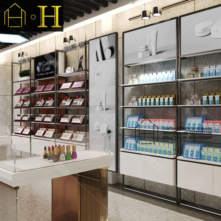 High end Cosmetic Display Furniture Cosmetic Wall Shelf Display Cosmetic Display Cabinet Makeup Showcase Custom