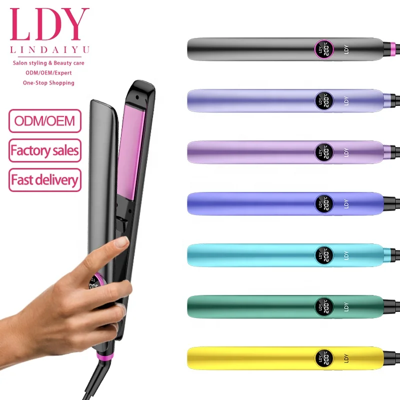 LDY 2 in 1 Professional Nano Titanium Plate Thin Purple Negative Ion Anion Ionic Hair Straightener Curling Flat Iron