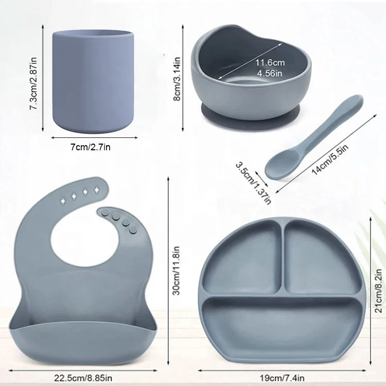 BPA FREE Platos de silicona Other Baby Feeding Products Silicone Bib Spoon Bowl Baby Suction Plate Cup Silicone Baby Feeding Set