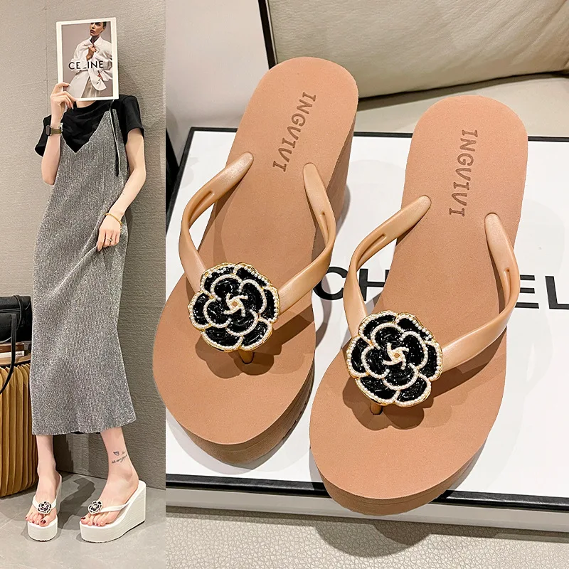 Summer Cute Ladies Mel Harmonic Flower Plastic Flip Flop Shoes Outdoor Casual Beach Cheap flat slippers for women