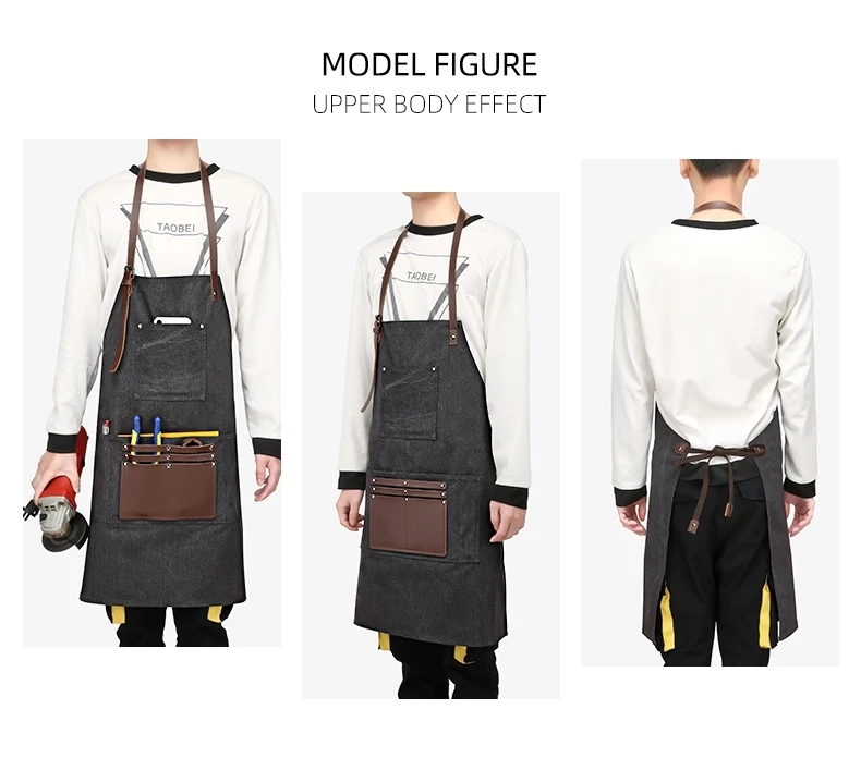 Customized logo wholesale gardener kitchen cafe vintage canvas sleeveless apron with multi-pocket tool apron
