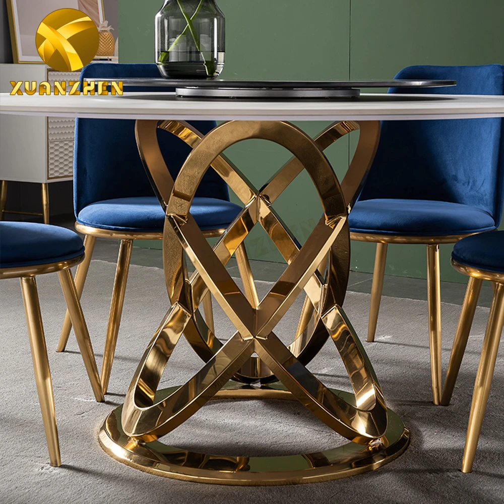 Stainless steel metal furniture kitchen dinning table set round dining tables modern marble dining table set  DT 012
