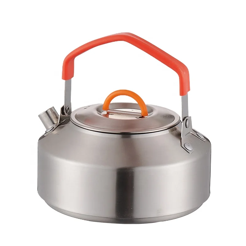 1.0L Stainless Steel Portable Kettle with Red Handle for Outdoor Camping Hiking Bushcraft-Coffee Tea & Cooking Pot Accessories