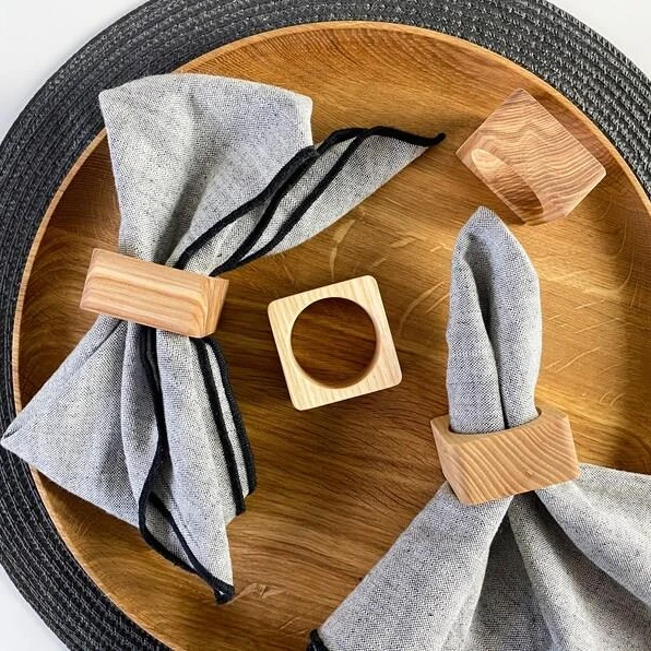 Luxury Handmade custom Round square table ring napkin holder napkins ring wood napkin rings for wedding decoration