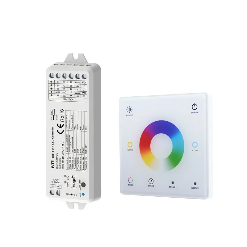 Tuya WiFi & RF 5 в 1 светодиодный контроллер WT5 2 4 г диммер для CCT RGB RGBW RGBCCT полосы света стеклянная Сенсорная панель Пульт дистанционного управления TW5