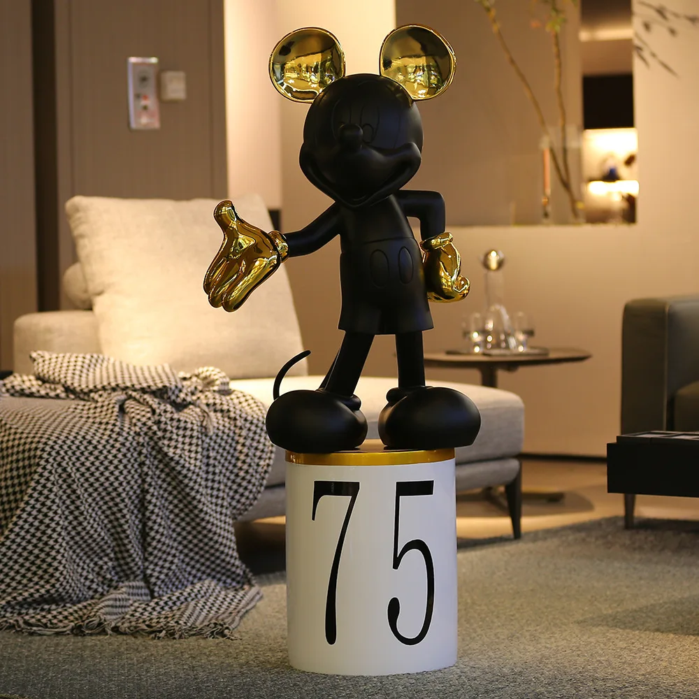 Large Resin Sitting Electroplating Mickey Sculpture  Life Size Fiberglass Mickey Mouse Statue For Art Collection