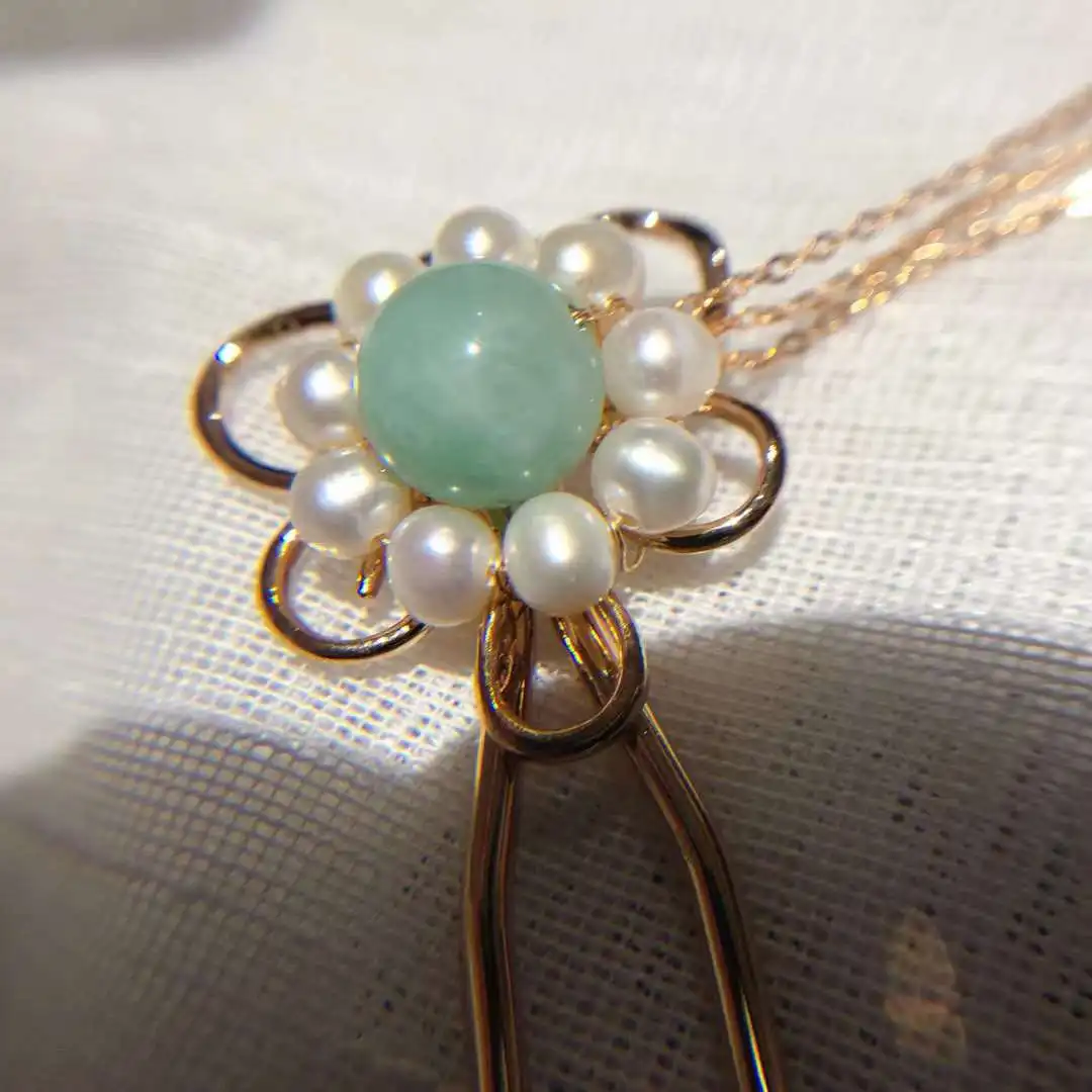 Chinese style jadeite palace hairpin 14k gold filled new plum blossom hairpin freshwater pearl hairpin