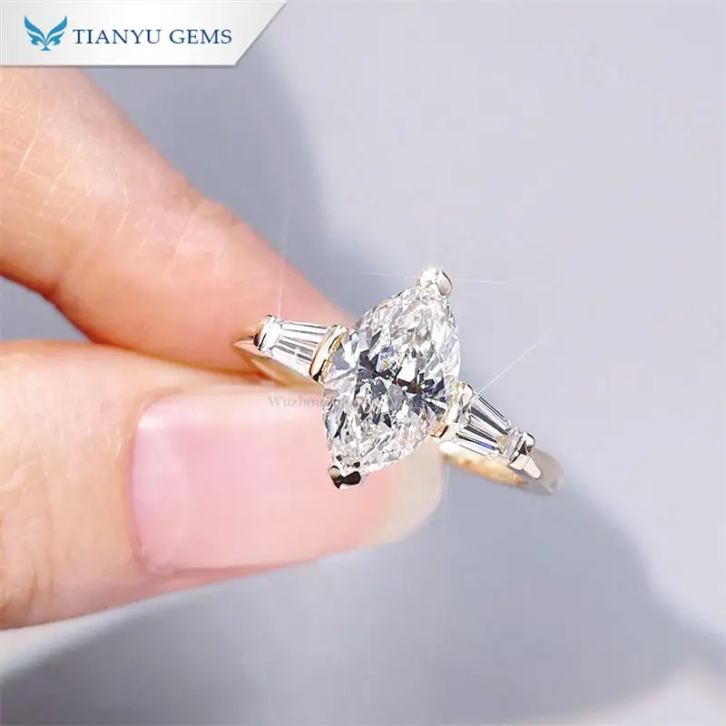Tianyu 2ct 14k labgrown marquise cut real cvd solid yellow gold wedding lab grown IGI engagement diamond rings jewelry 18k gold