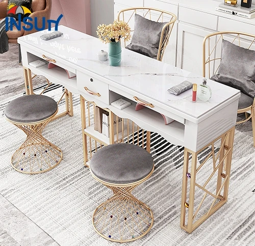 Скандинавский двойной мраморный Маникюрный Стол И Набор стульев сетчатый красный золотой одинарный двойной три Маникюрный Стол