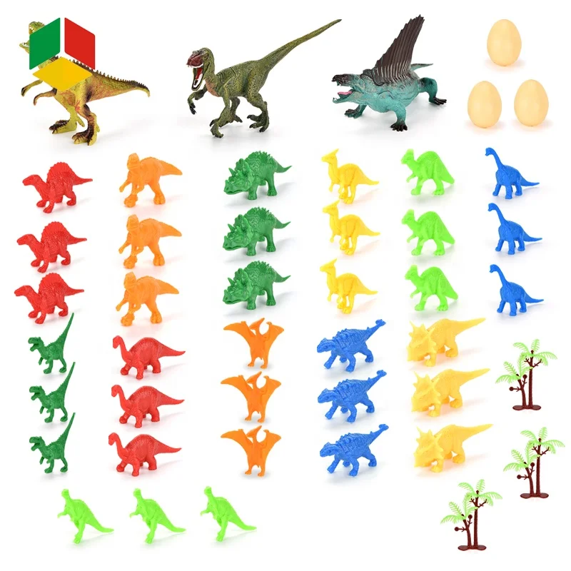  QS Toys 45 PCS Dinosaur Toy Set Animal Model Figure PVC Simulation Dino Egg Solid Hard Rex Saichania