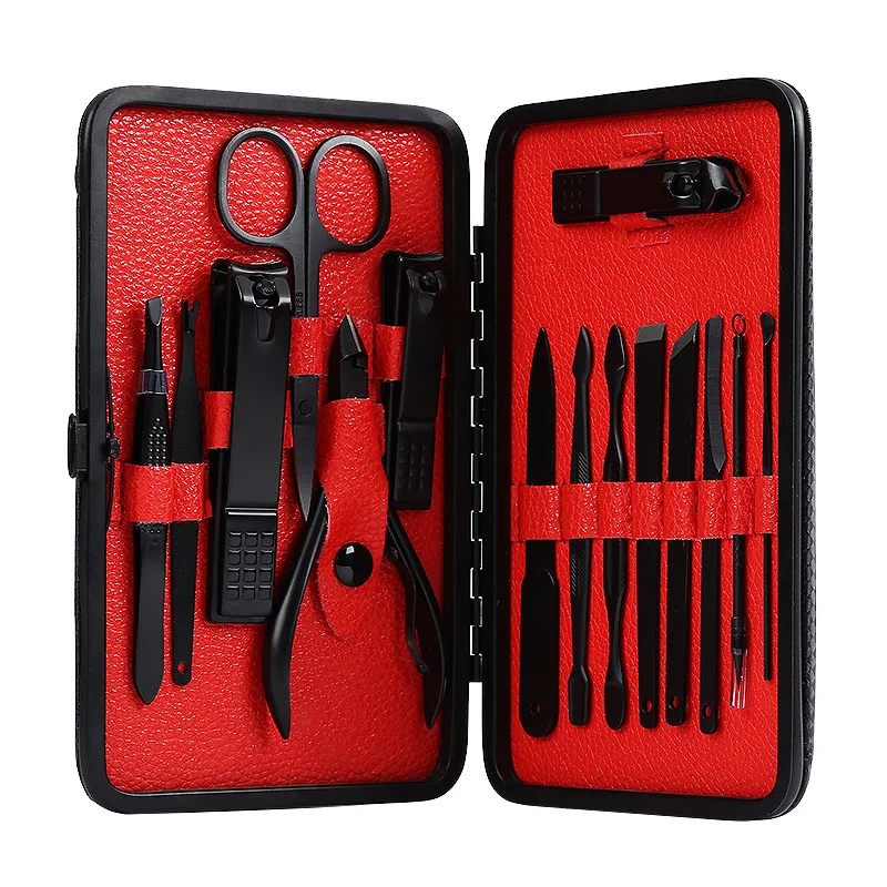 Professional 15pcs Manicure Pedicure Set Steel Nail Clippers Custom Logo Multi-Purpose Care Tool Foot Care Beauty Plastic Box