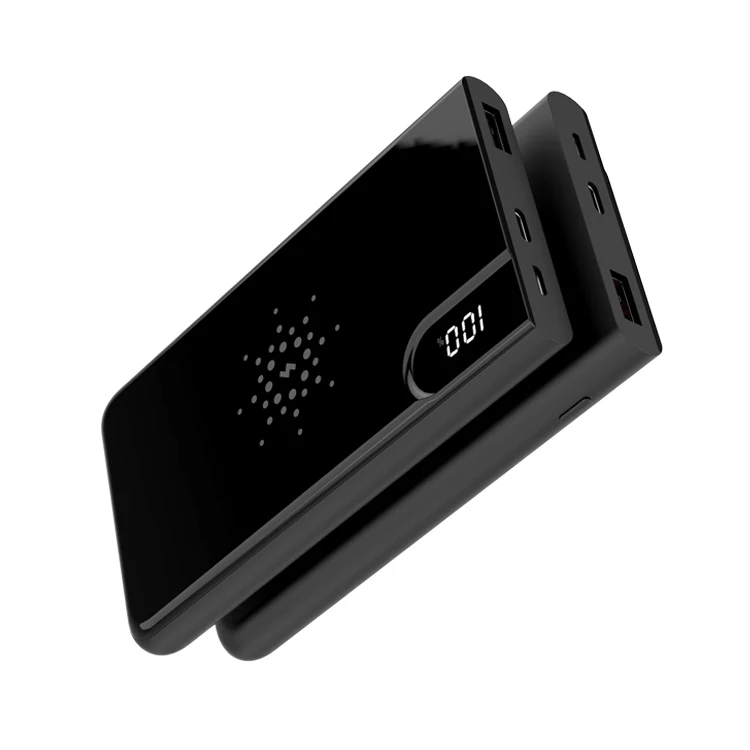 
 Новинка 2020 ультратонкий зеркальный чехол в размере ладони 8000 мАч мобильный 5 Вт qi беспроводной Внешний аккумулятор со светодиодным цифровым дисплеем логотип на заказ  