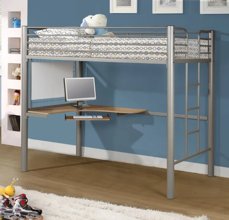 Space Saving Dormitory Adult  Metal Bunk Bed with Desk