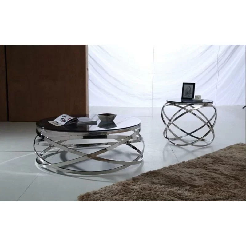 Modern Design Nordic Stainless Steel Living Room Furniture Smoked Tempered Glass Top Round Coffee Table