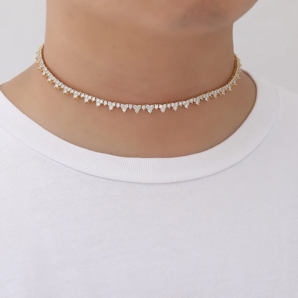 Factory Direct Gold Cross Pattern Necklace with Diamond Zircon Spring Buckle Trendy Heart Tennis Design for Ladies for Weddings