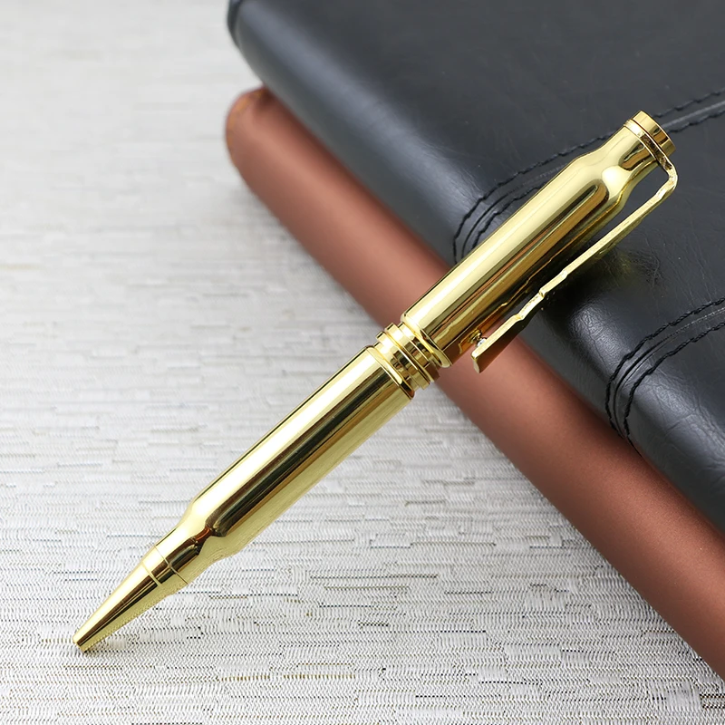 Vintage copper metal rifle clip gold bullet shaped custom bolt action gun shape ball point pen for kits promotional gifts