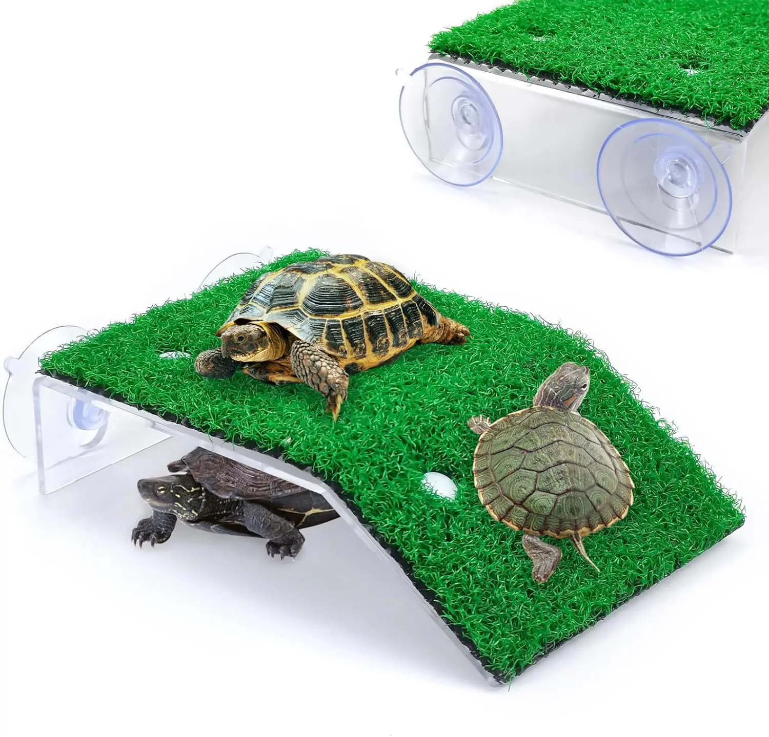 Turtle Resting Basking Platform Simulation Grass Turtle Ramp, Lawn Tortoise Climbing Ladder Terrace for Reptile Frog Terrapin