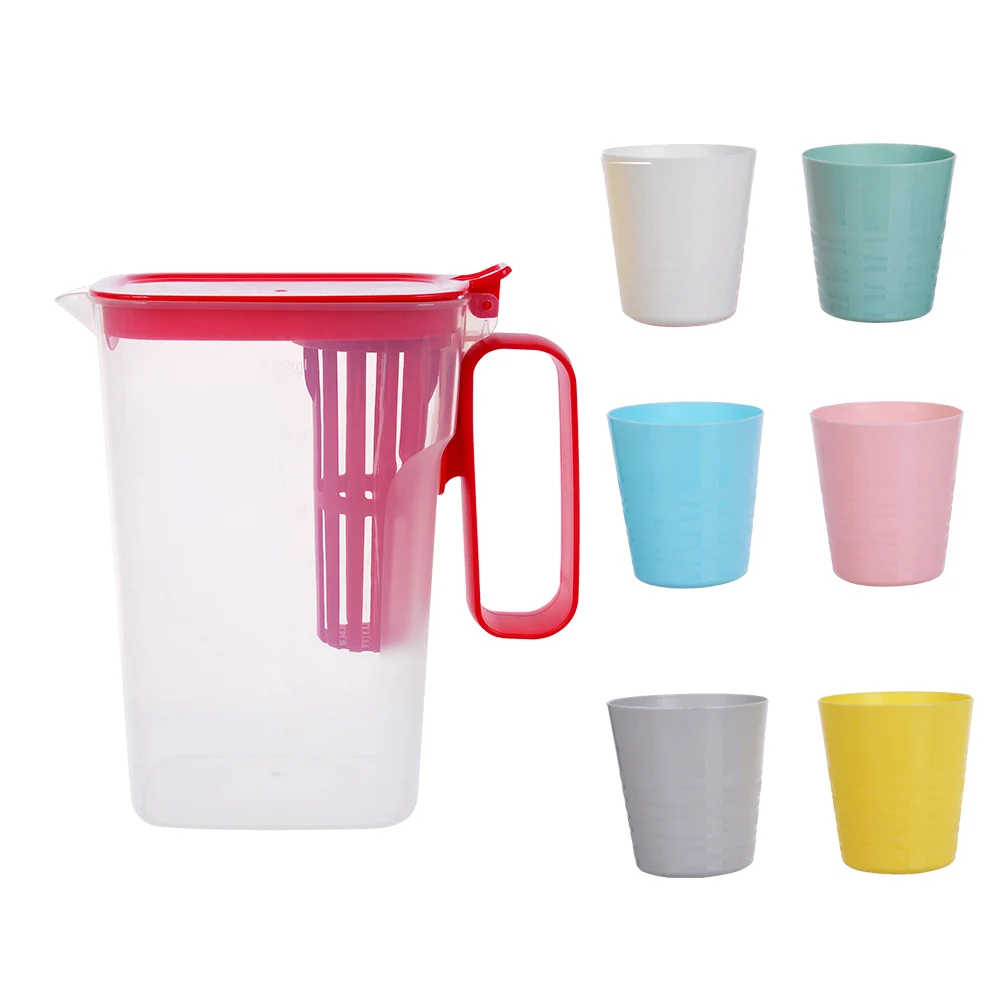 Bpa Free 1.9L Plastic Drink Water Filter with Ice Tea & Fruit Infusion Pitcher Bottles Lid and Reusable Cup Set