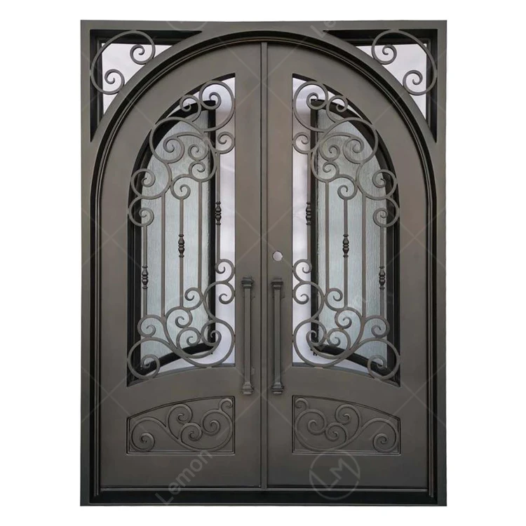 Hot Sell Modern Interior Main Door Iron Front Design External Security Wrought Iron Front Entry Arched Doors For House