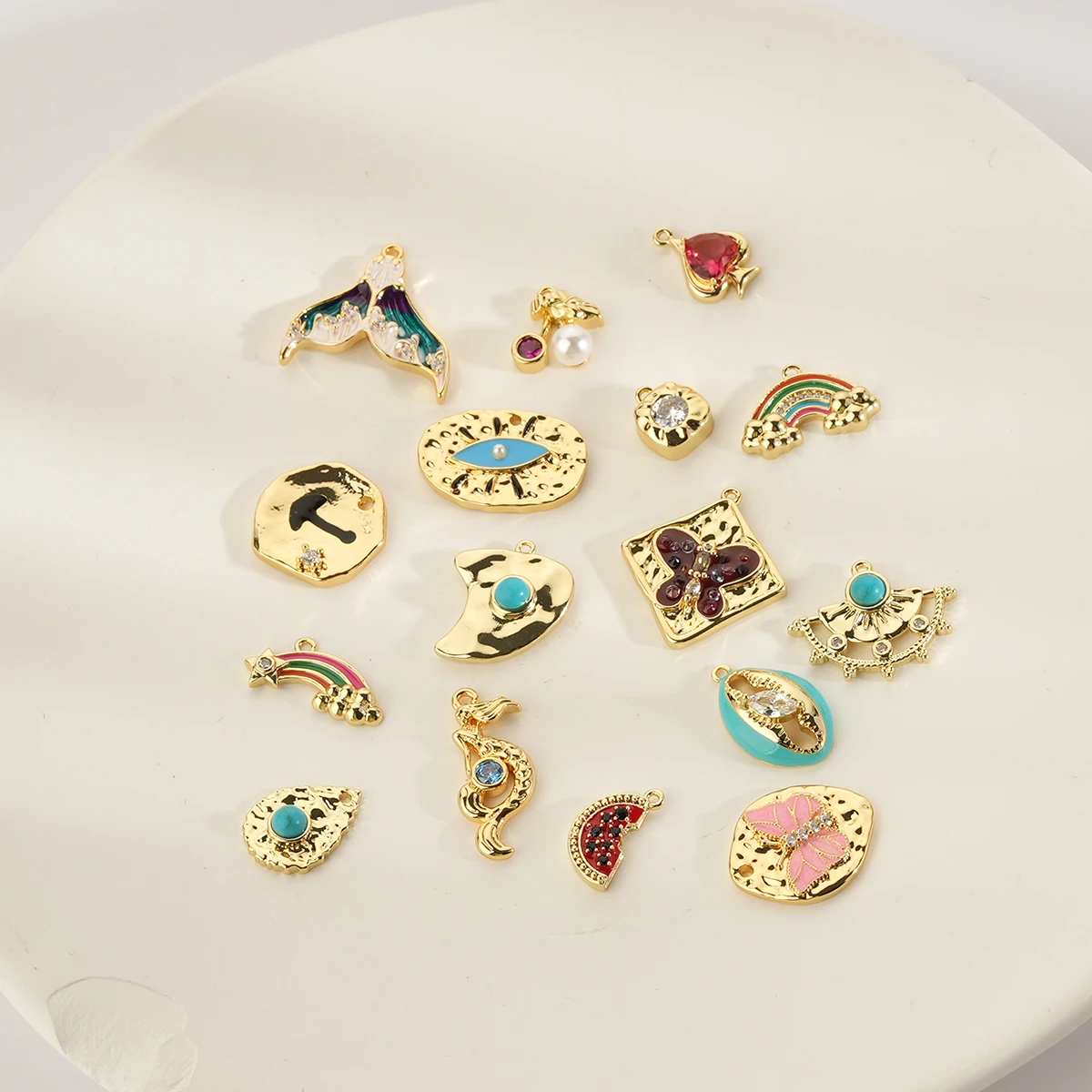 Hot Selling Bohemian Style Copper Turquoise Pearl Crystal Accessories Pendant Charms For Jewelry Making