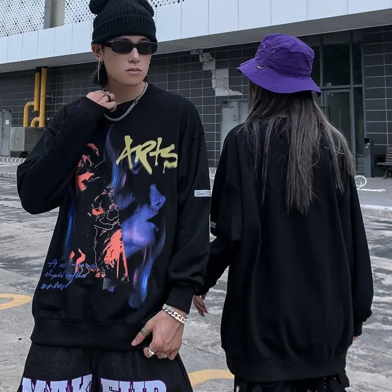 Wholesale 2023 Loose Round Neck Sweatshirts Street fashion Unisex Sports Casual Long-sleeved Bottoming Shirts