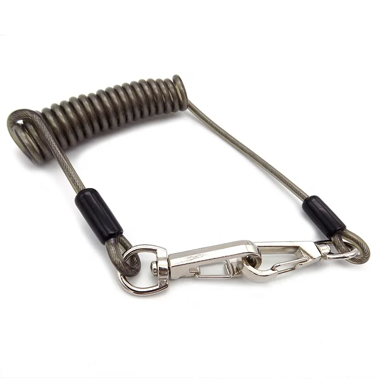High quality Safety Coated Clear PVC Stainless Stretch Tool Lanyard With Swivel Hook for safety