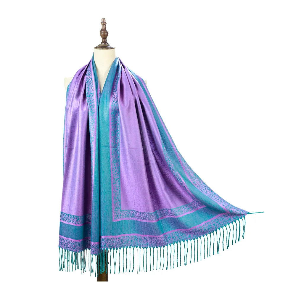 Soft Silky Two Tone Vintage Jacquard Reversible Paisley Pashmina Shawl Wrap Scarf