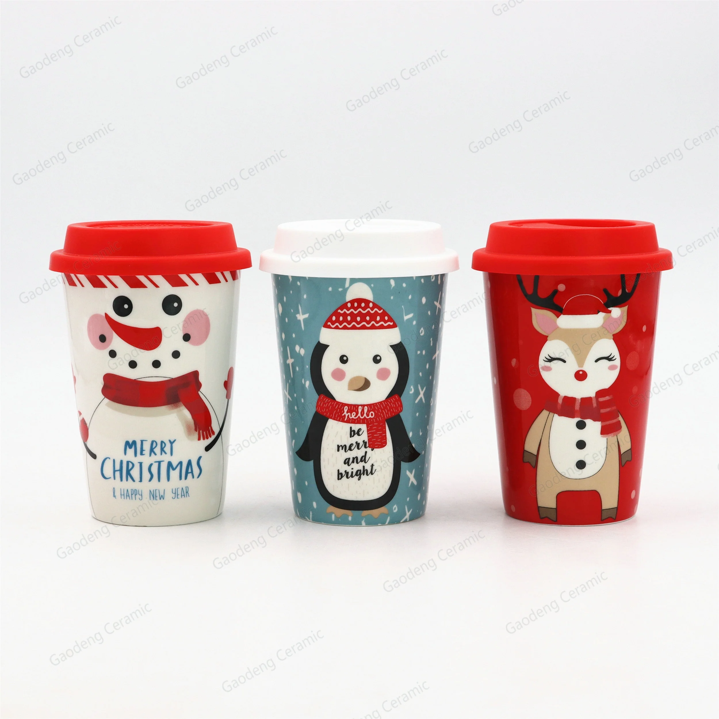 2024 Christmas Ceramic Coffee Mug No Handle Factory Wholesale Hot Selling New Design Cups With Silicone Lid