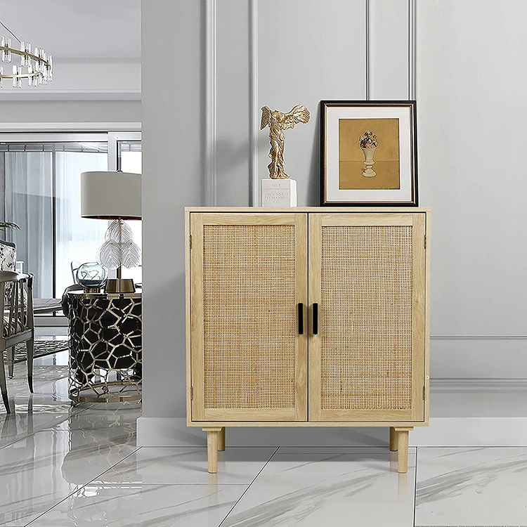 Finnhomy Sideboard Buffet Cabinet, Kitchen Storage Cabinet with Rattan Decorated Doors, Cupboard Console Table