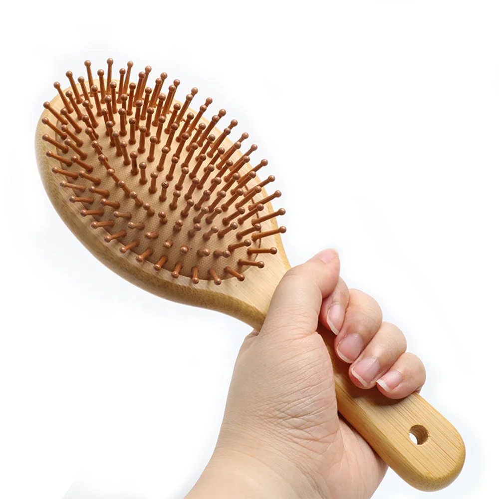 Eco-friendly Custom Logo Hair Wooden Bristles Massage Scalp Comb Bamboo Hair Combs For Women