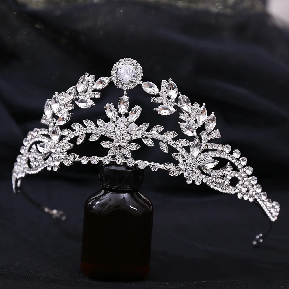 5A Cubic Zirconia Wedding Tiaras and Crown for Women Small Bride Floral Headpiece Sweet 16 Quinceanera Hair Jewelry