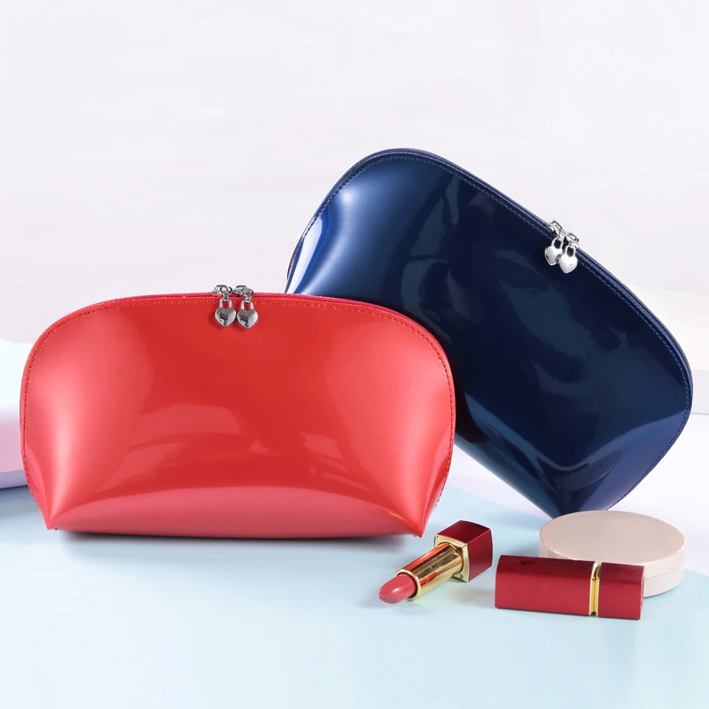 
Women Evening Clutch Shining Cute Patent Leather Makeup Purse Travel Makeup Pouch Waterproof PVC Cosmetic Bag Small Makeup Bag 