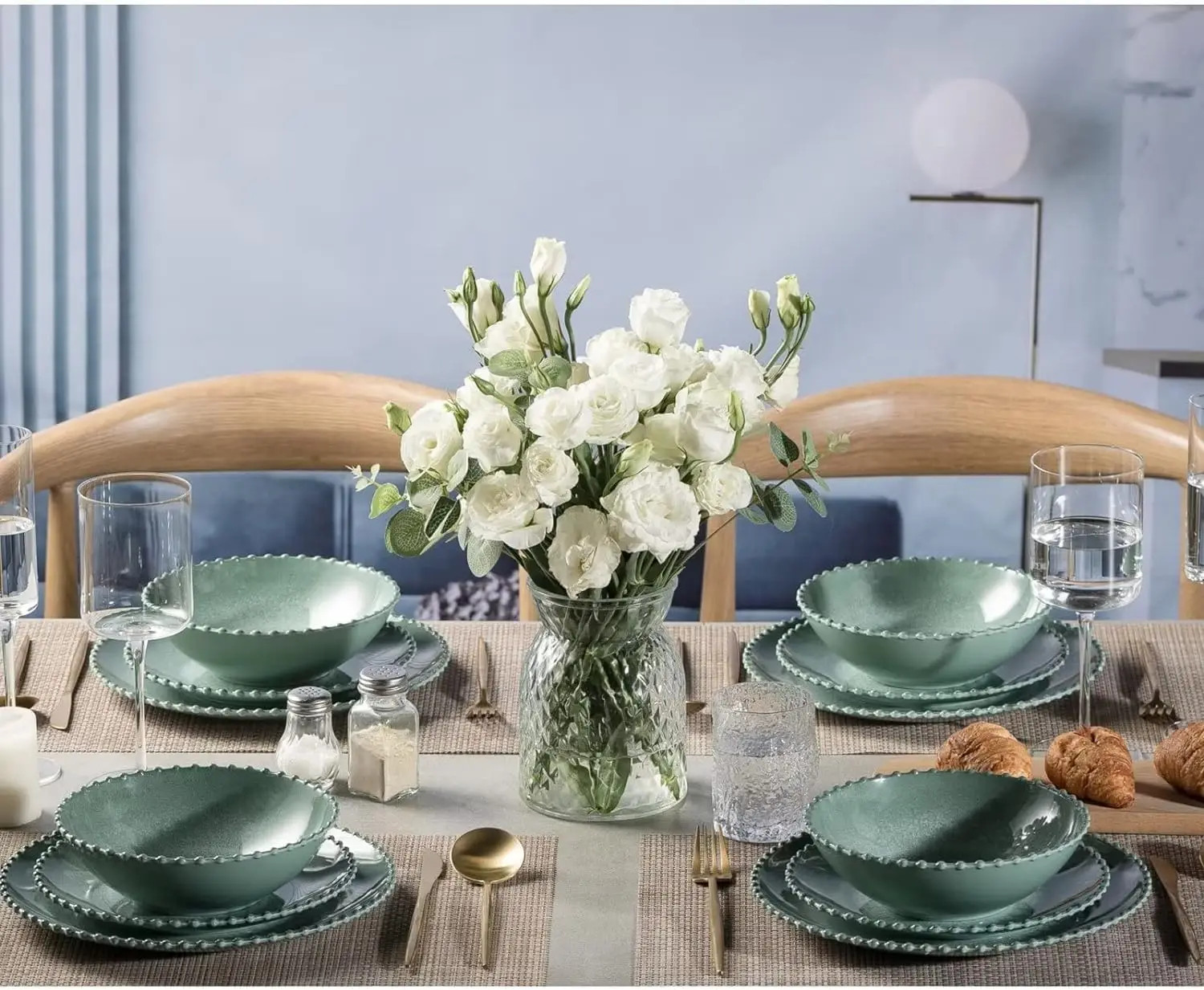 Nordic creative tableware home Western food steak dessert salad pearl edge melamine dinnerware plate bowl set For 4 people