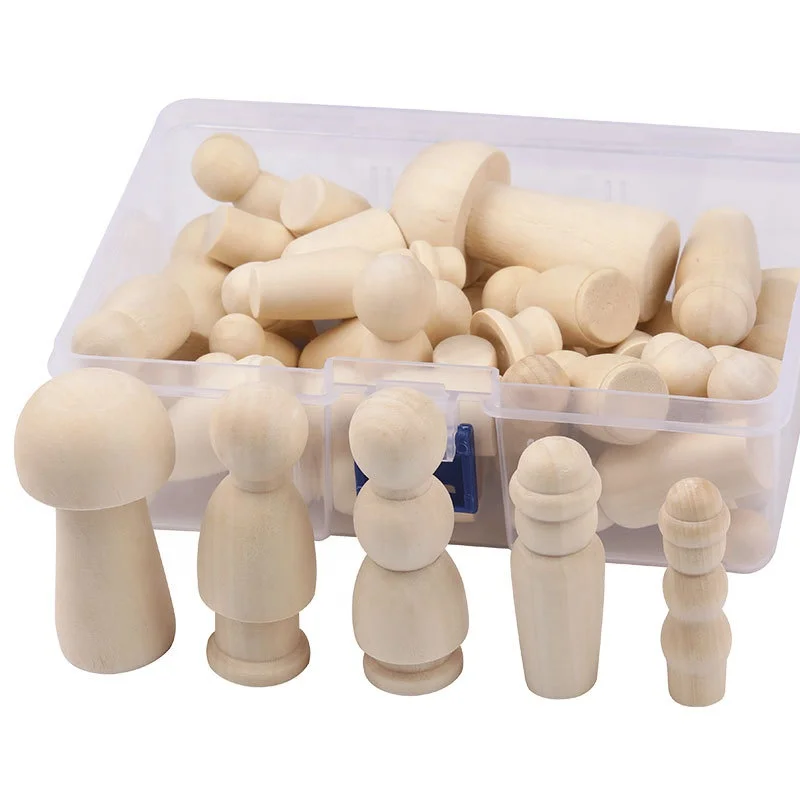 wholesale 42pcs unfinished wood peg dolls wooden diy doll family