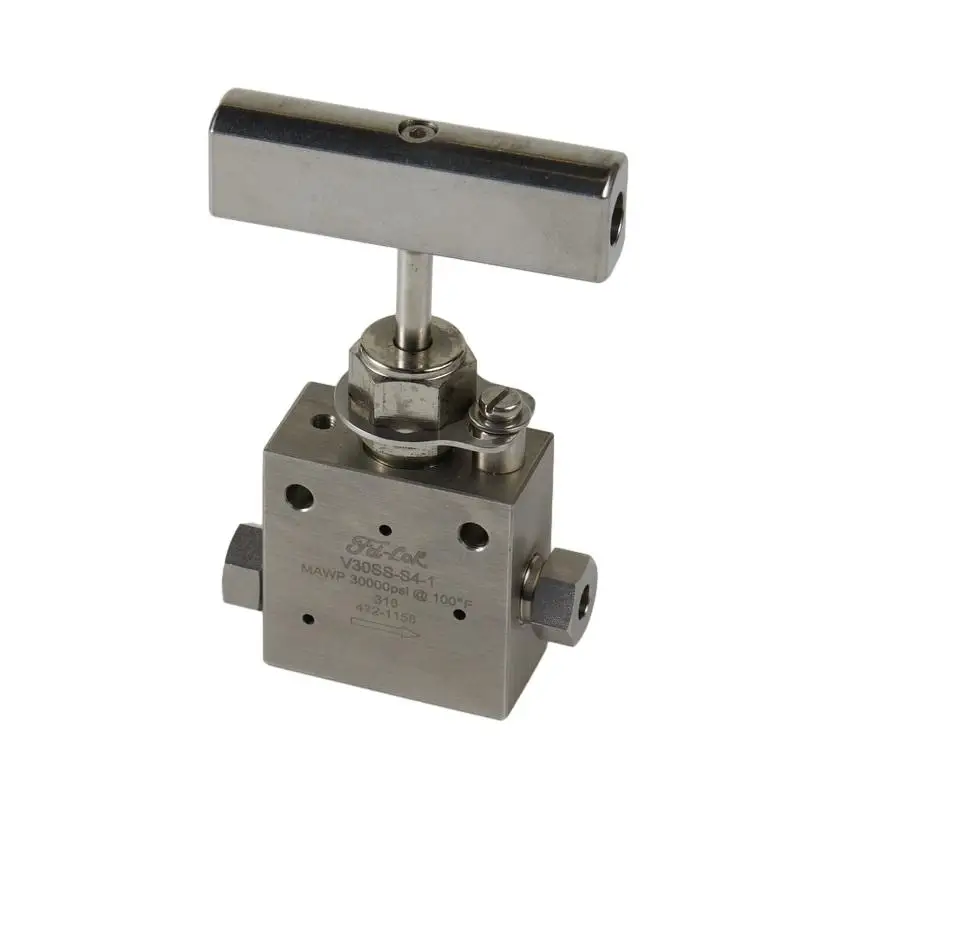 High-Pressure 20000 PSI Stainless Steel Needle Valve 1/4 O.D. Tube End Angle for Industrial Use