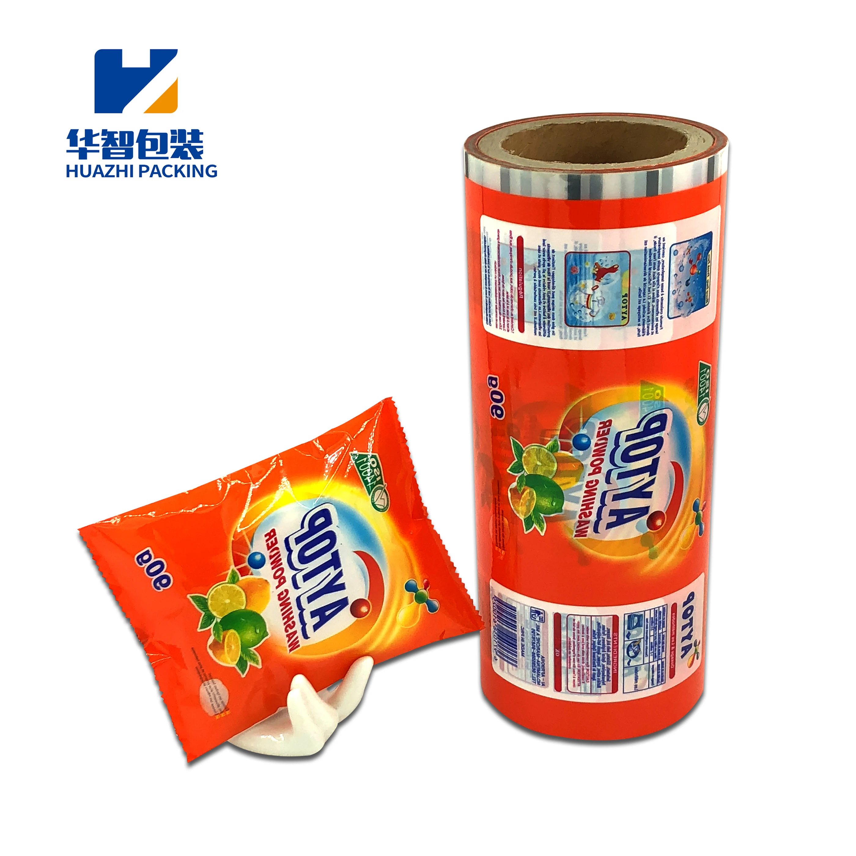 Custom Logo Automatic Flexible Plastic Packaging Film Heat Seal Sealing Food Lotion Washing Powder Custom Size Package Bag