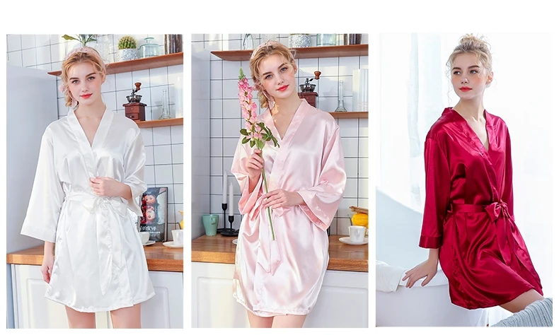 Custom Embroidery Silk Robes en Satin Women Marriage  Wedding Bride and Brides Maid Dresses Robes Stain Wedding Bridal Robes