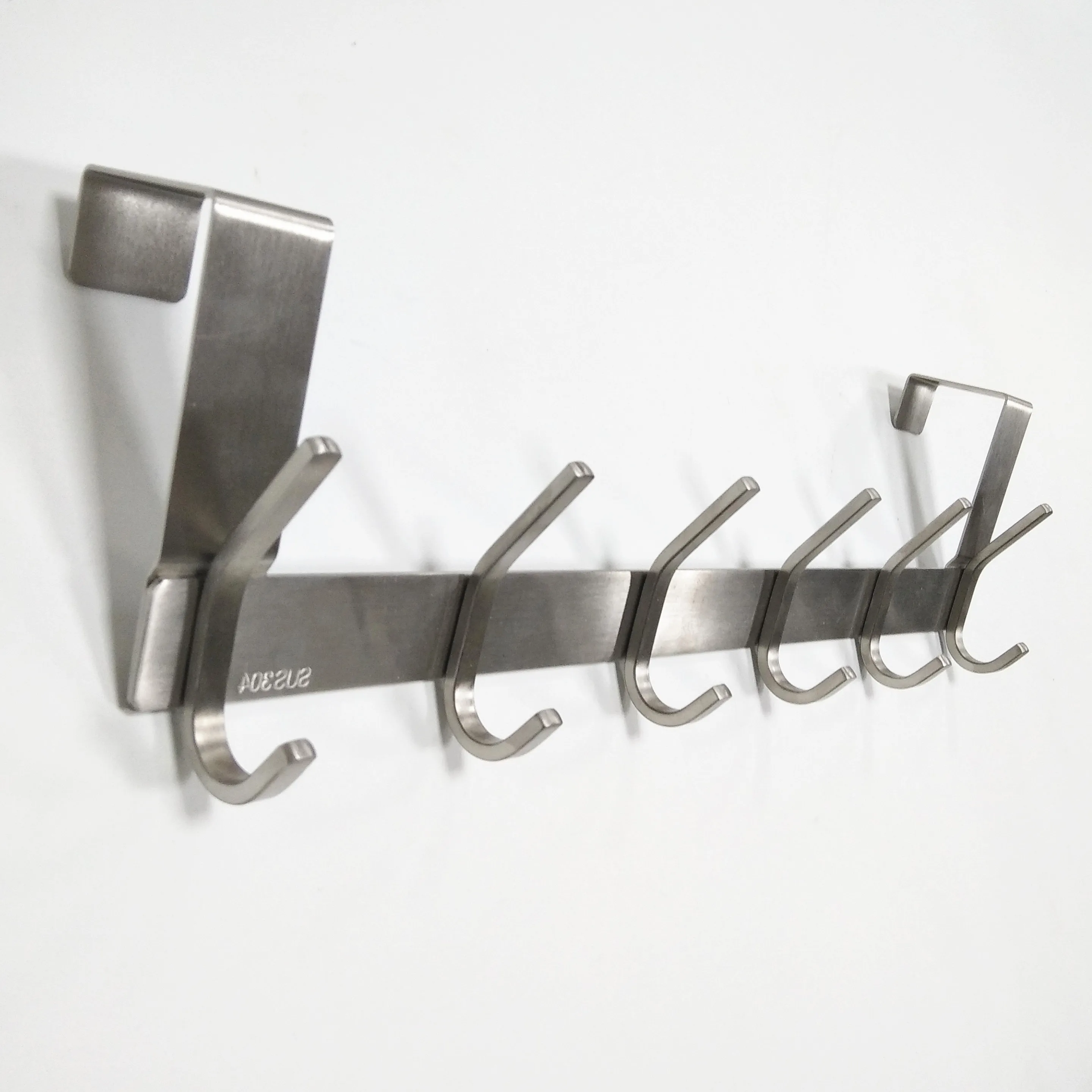Hot Selling Stainless Steel 304 Short Hanging  Over the Door Coat Hook 6 Hooks