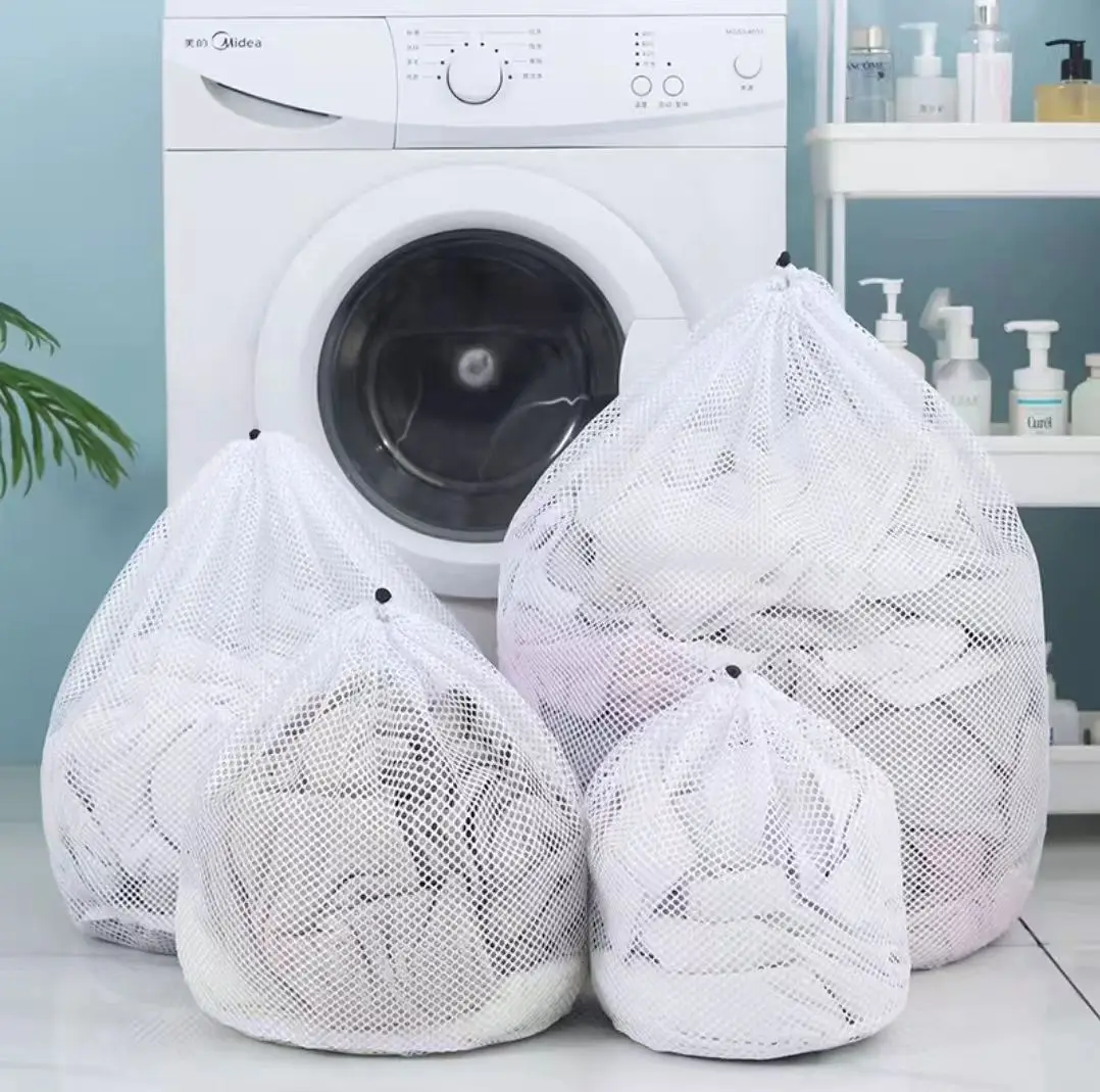 Home Washable Laundry Bag Cleaning Mesh Drawstring Washing Bag Heavy Duty Laundry Storage Bag