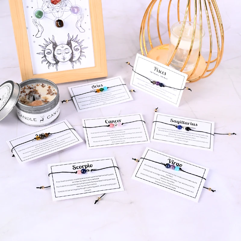 Wholesale 12 Zodiac Constellation Natural Healing Stone Bracelet Crystal Zodiac Beads Bracelet