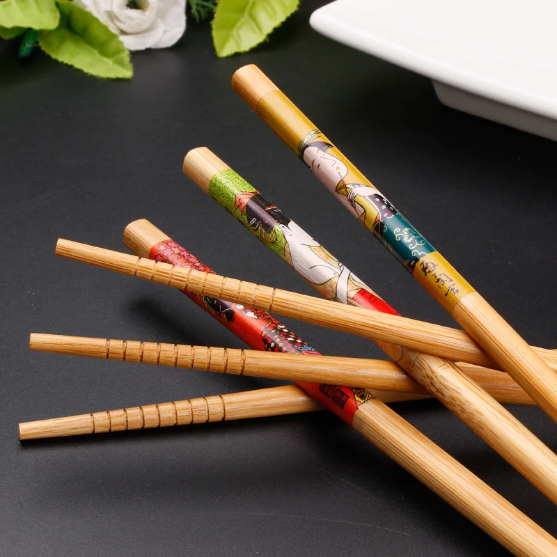 Wholesale cheap prices japanese korean style printed reusable bamboo wood sushi chopsticks bulk chopsticks