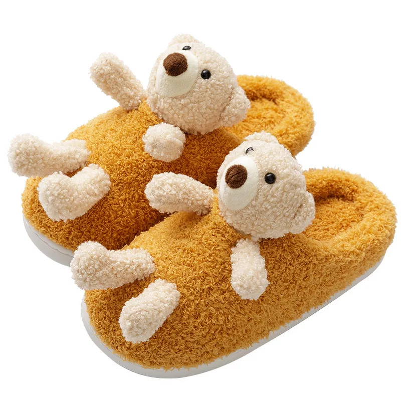 Lovely cartoon winter plush closed toe woman shoes new arrivals 2024 Indoor Home comfortable non-slip Unisex teddy bear slippers