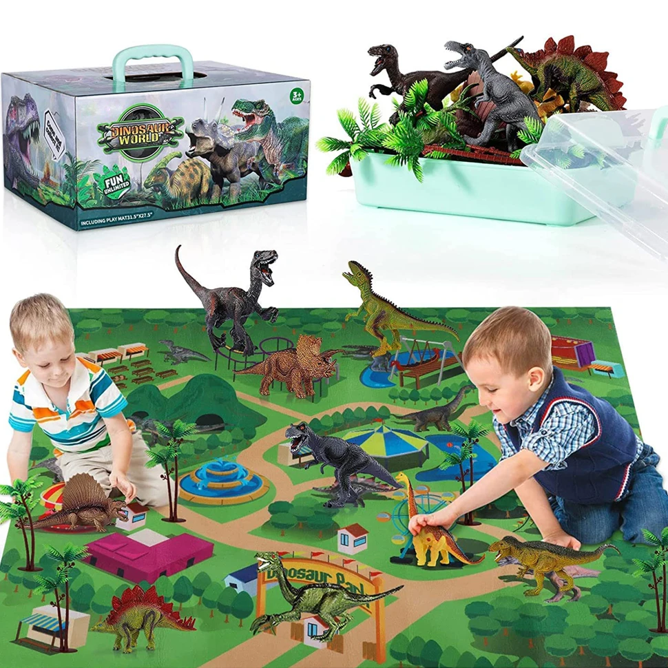 Realistic Dinosaur Play Set Dinosaur Toys For Kids With Activity Play Mat Trees Dinosaur Toys Little Camping Play Set Toys