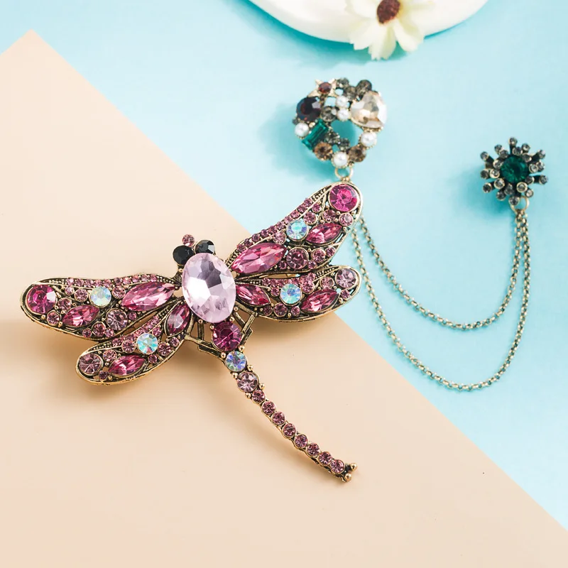 High Quanlity Diamond Dragonfly Brooch Pin Fashion Jewelry Brooches For Women Men Suit Hat Clothes Tie Scarf