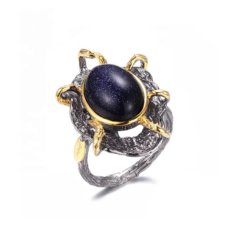 Antique Style Recycled Royal Blue Lab 18K Gold Plated Cz Ring 925 sterling Silver Ring Wholesale Jewlery/jewelry  Rings Stone