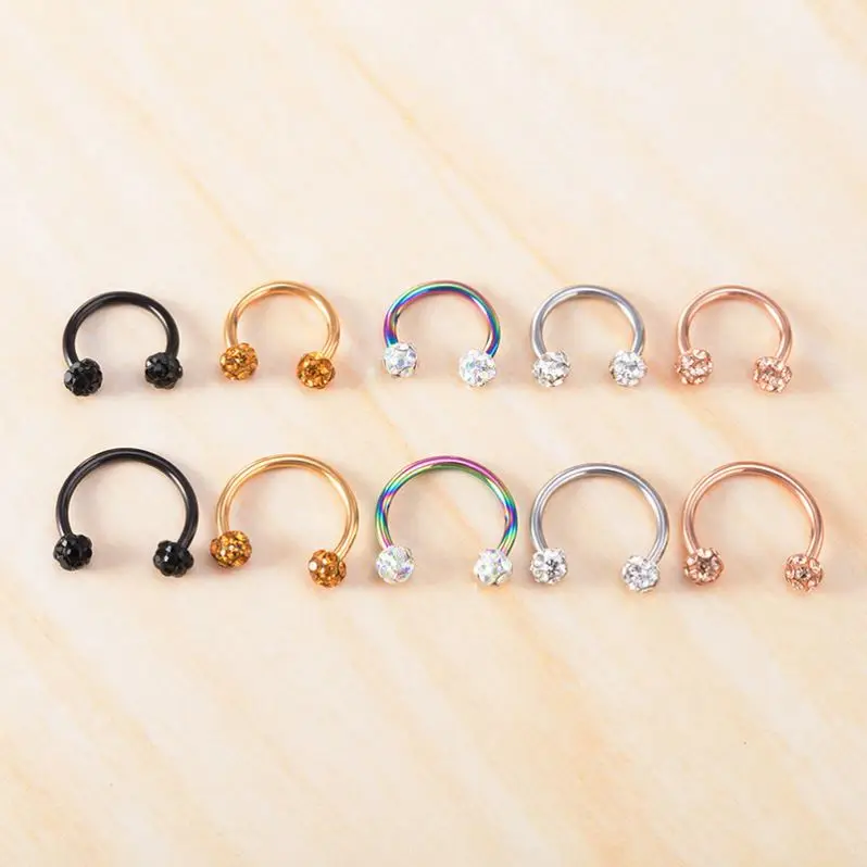 1PC Horseshoe Piercing Jewelry 16G Cartilage Helix Tragus Earrings Hoop Lip Piercing Retainer Bling Septum Nose Rings